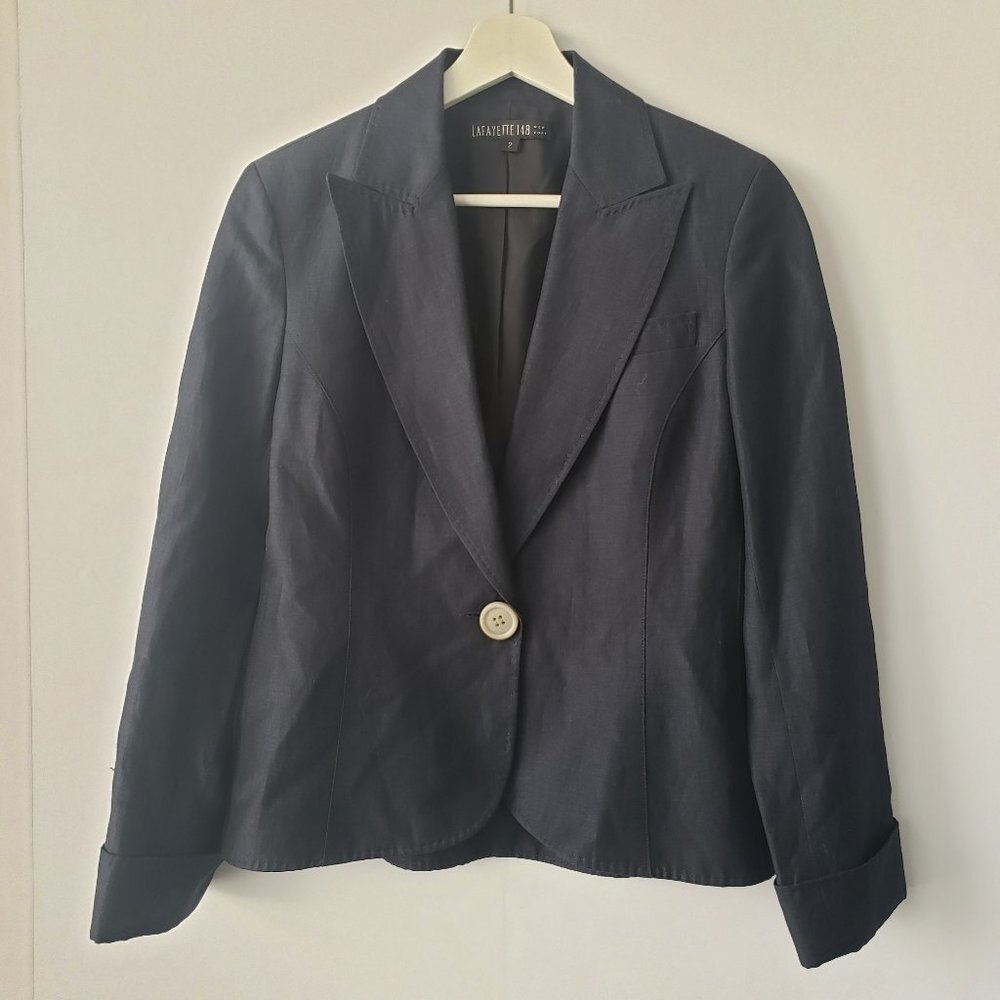 lafayette 148 new york women linen wool blend one button blazer sz 2 Work Career